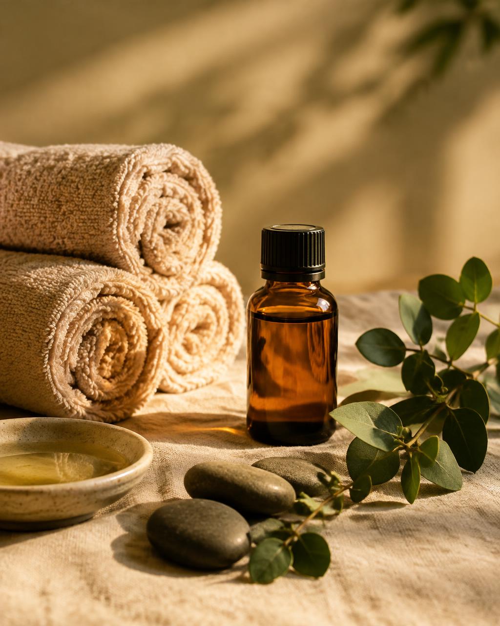 Warm towels, oil and stones